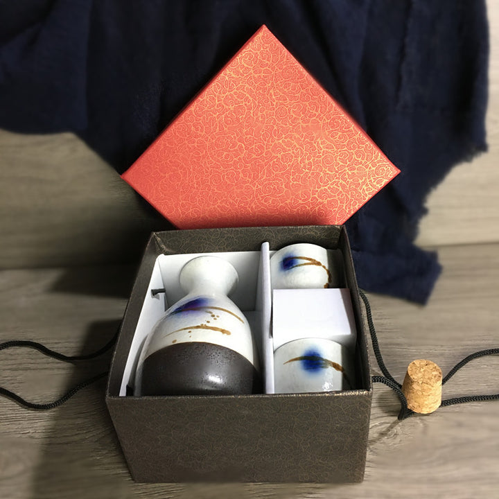 Hand-painted Ceramic Underglaze Japanese Style White Wine Cup Dispenser For Home Use