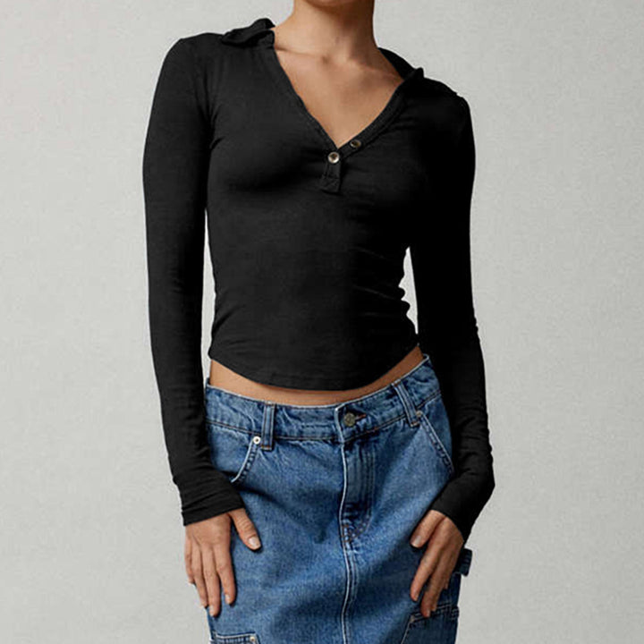 Women's Thread Polo Collar Long Sleeve Slim-fit Top