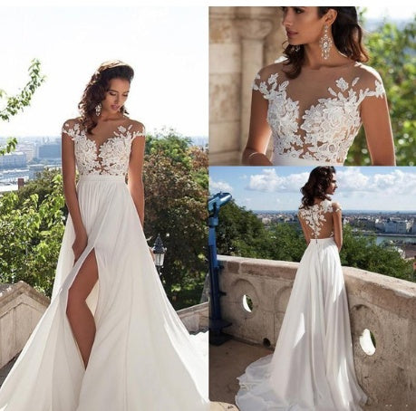 Bohemian Chiffon Bridal Gown | Appliqué Detailing & Flowing Silhouette