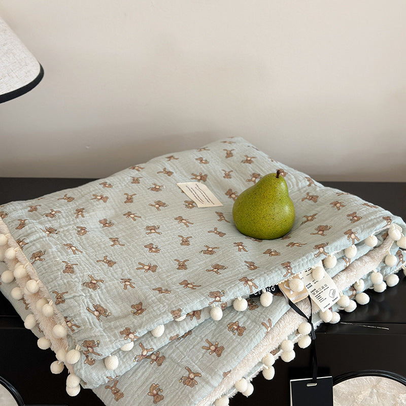 Fleece Blanket Light Luxury Ins Crepe Cotton Multi-functional Small Blanket Office Nap Blanket Shawl Cover Blanket