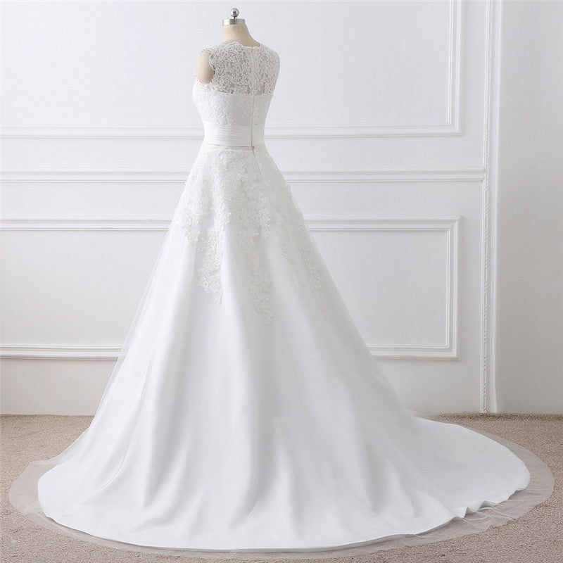Two-piece White Wedding Dress With Round Neck
