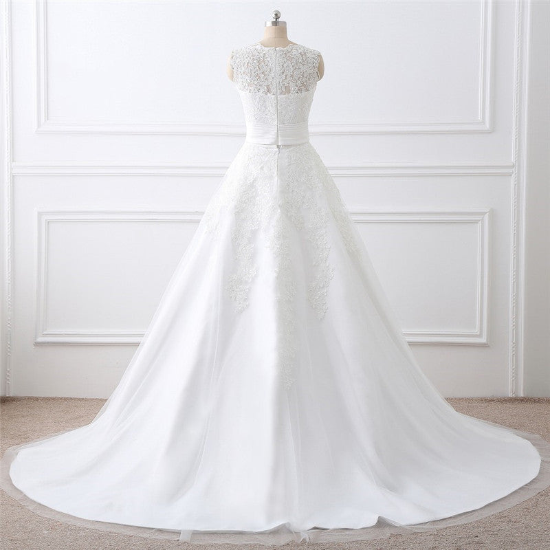 Two-piece White Wedding Dress With Round Neck