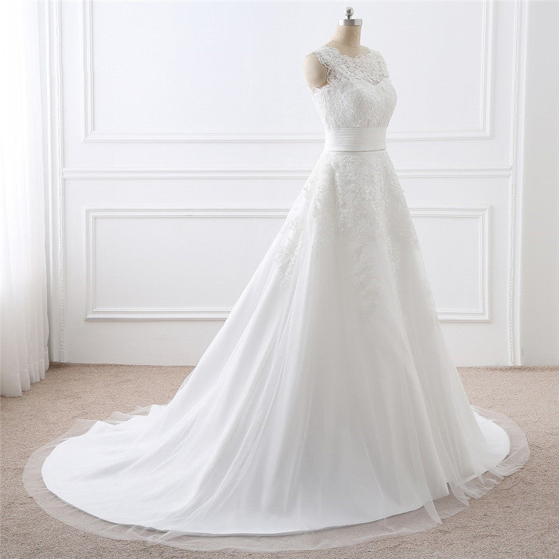 Two-piece White Wedding Dress With Round Neck