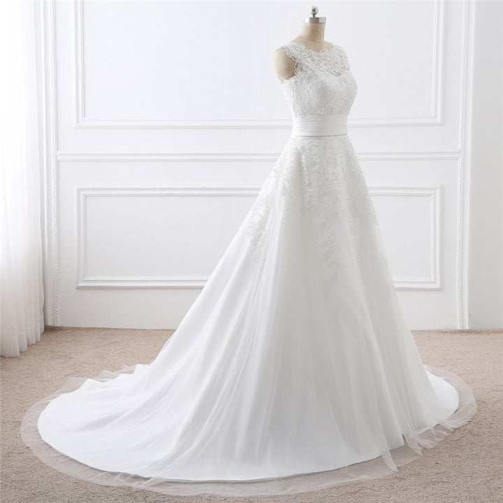 Two-piece White Wedding Dress With Round Neck