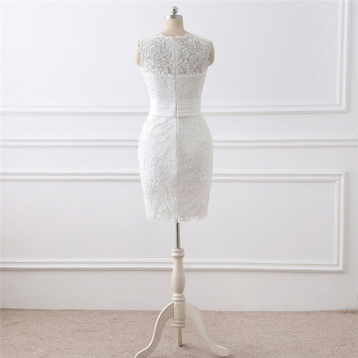 Two-piece White Wedding Dress With Round Neck