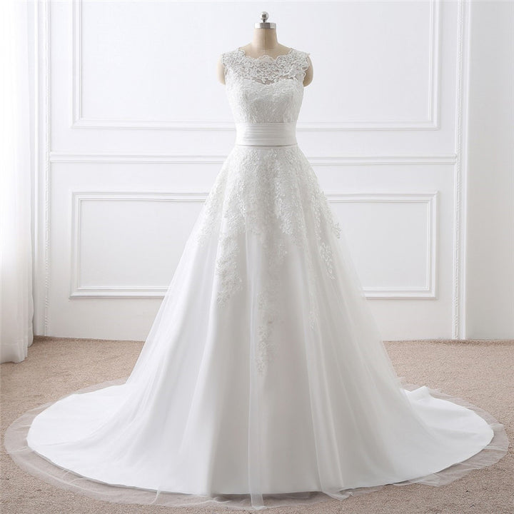 Two-piece White Wedding Dress With Round Neck