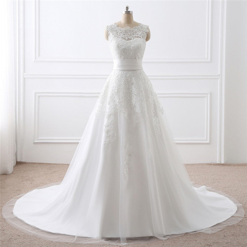 Two-piece White Wedding Dress With Round Neck