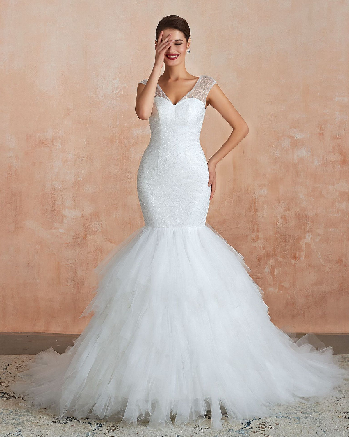 New Fishtail Skirt Wedding Dress Big Tail Bride Female Lead Yarn Mermaid Waist Backless V-Neck Customization