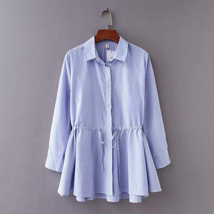 New Style Waist Drawstring Striped Shirt Women
