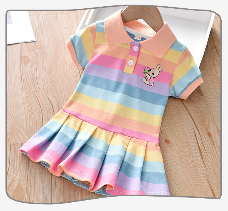 Children's Polo Shirt Color Red Striped Short-sleeved Skirt