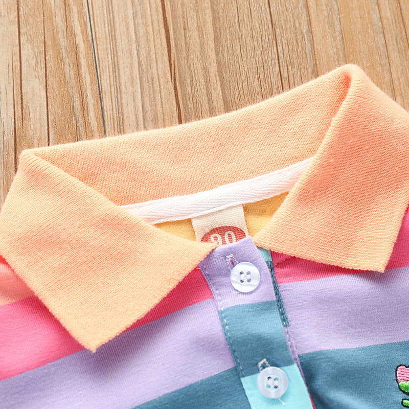 Children's Polo Shirt Color Red Striped Short-sleeved Skirt