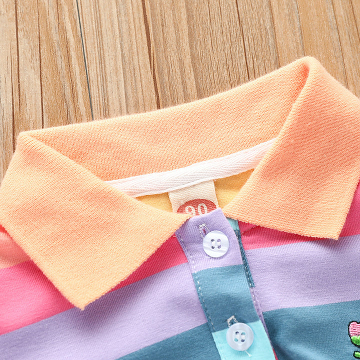 Children's Polo Shirt Color Red Striped Short-sleeved Skirt
