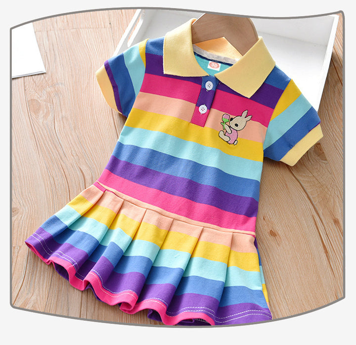 Children's Polo Shirt Color Red Striped Short-sleeved Skirt