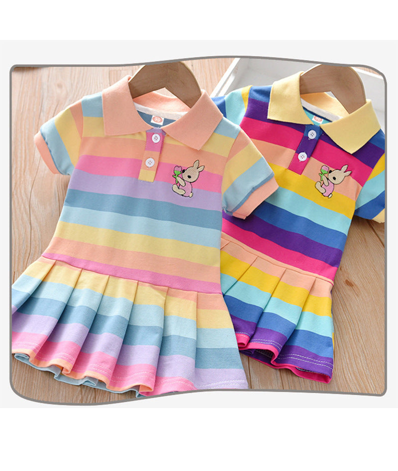Children's Polo Shirt Color Red Striped Short-sleeved Skirt