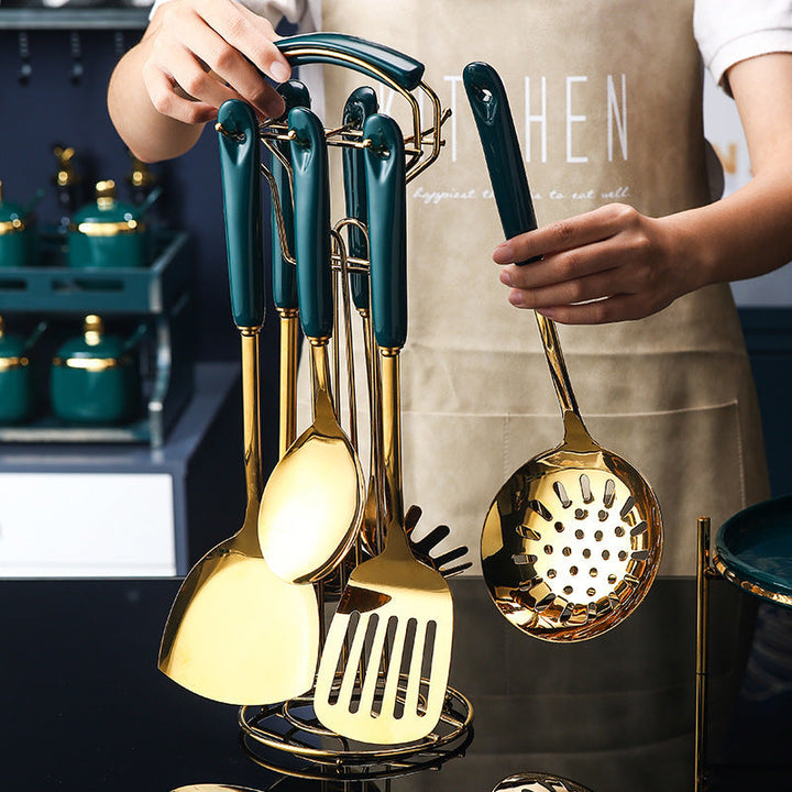 7-Piece Stainless Steel &amp; Silicone Kitchen Utensil Set – Perfect for Couples’ Culinary Adventures