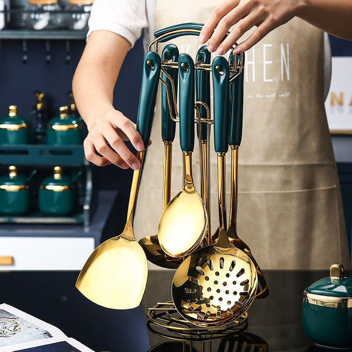 7-Piece Stainless Steel &amp; Silicone Kitchen Utensil Set – Perfect for Couples’ Culinary Adventures