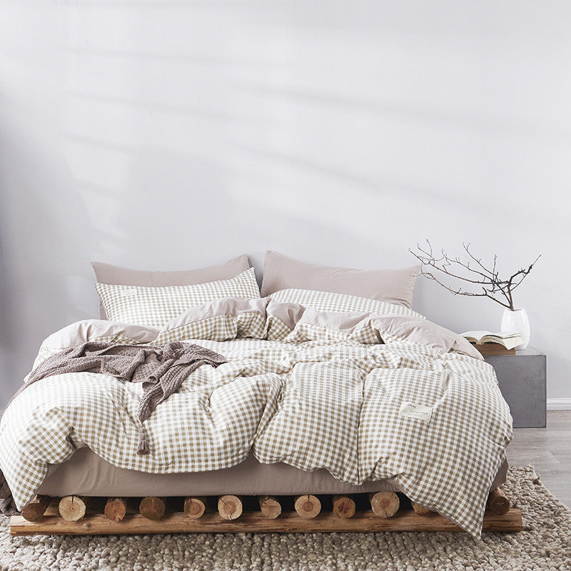 Four-piece Cotton Japanese-style Non-printed Simple Cotton Sheets