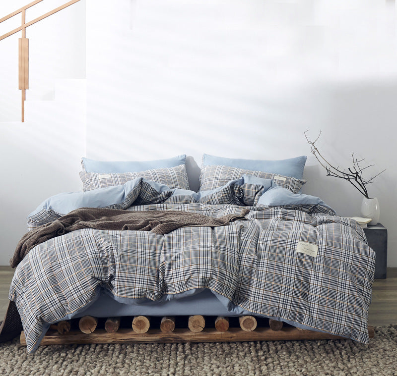 Four-piece Cotton Japanese-style Non-printed Simple Cotton Sheets