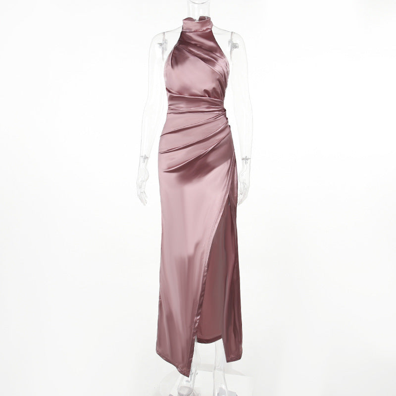 Graceful Stand Collar Long Dress