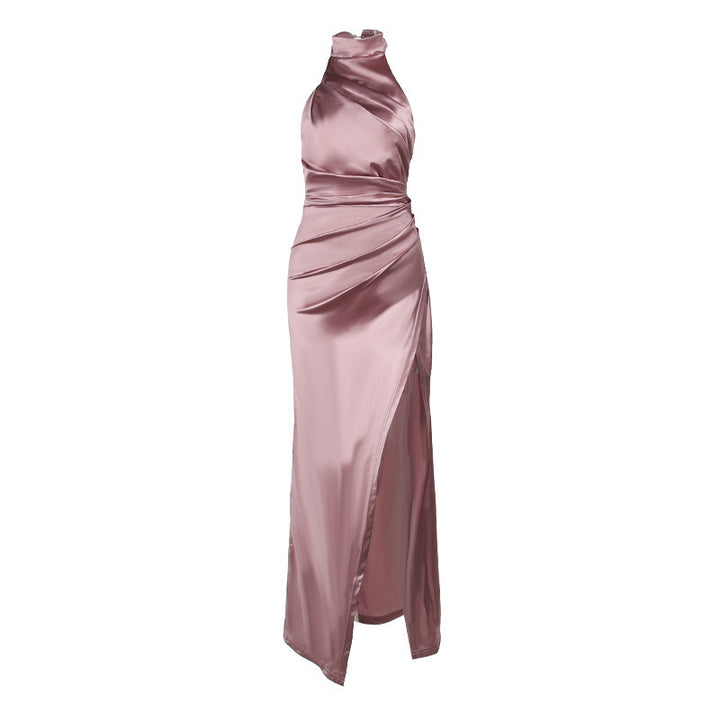 Graceful Stand Collar Long Dress