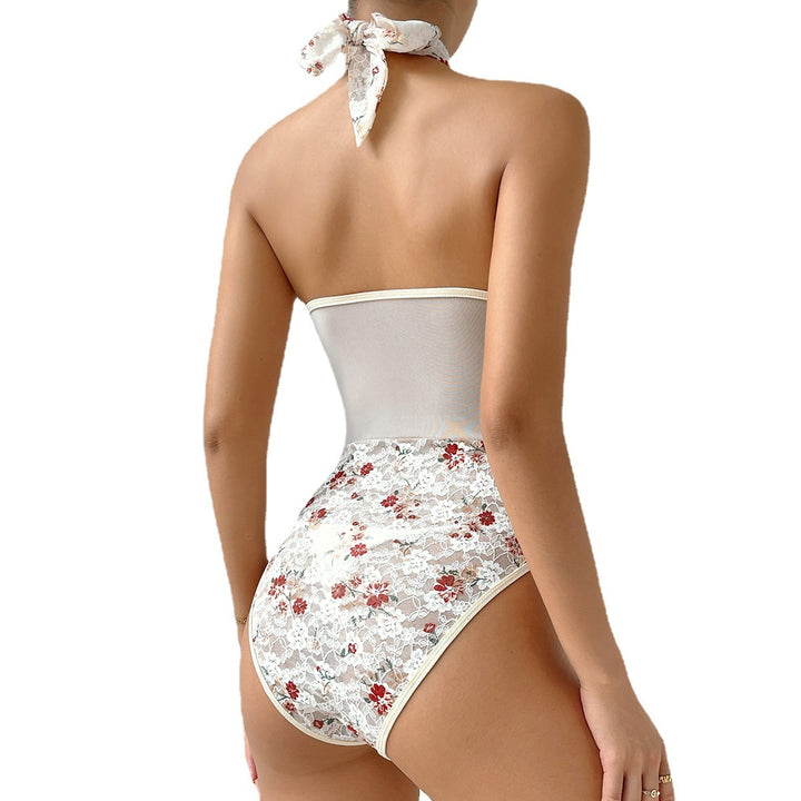 Mesh Stitching Steel Ring Fishbone Waist Printing Jumpsuit