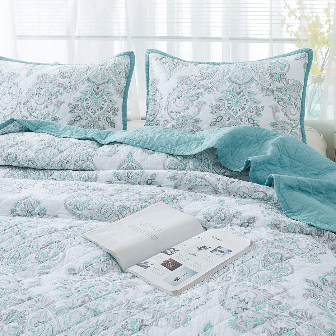 Kasentex 100% Cotton Summer Ultra Soft Floral Design 3 Piece Reversible Bedding Set, Room Decor, Graduation Gifts