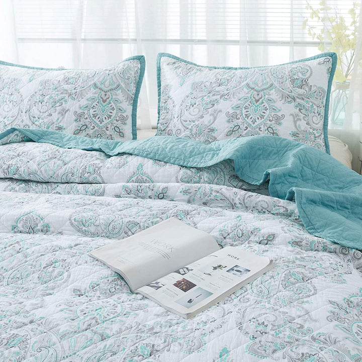 Kasentex 100% Cotton Summer Ultra Soft Floral Design 3 Piece Reversible Bedding Set, Room Decor, Graduation Gifts