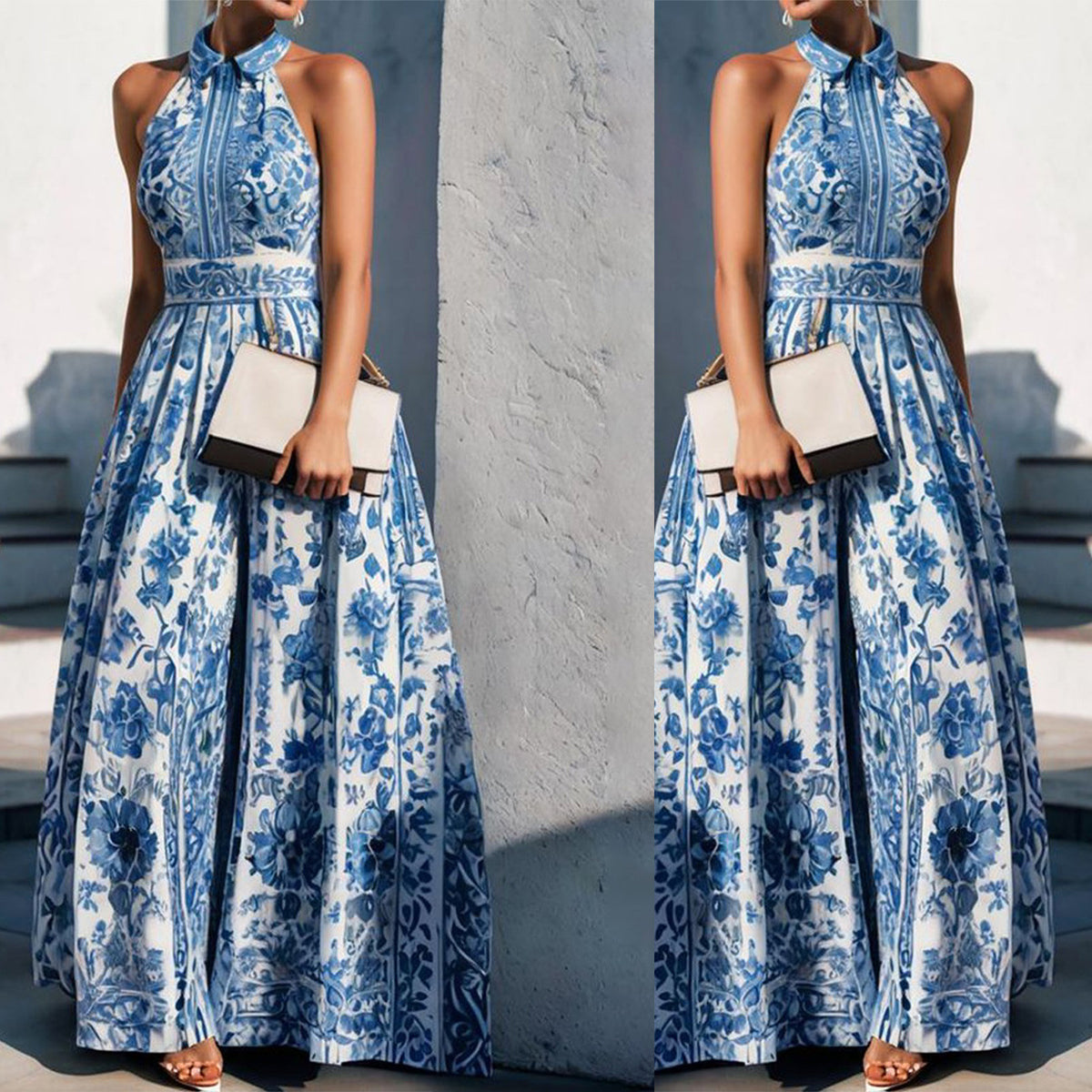European And American Printed Long Dress