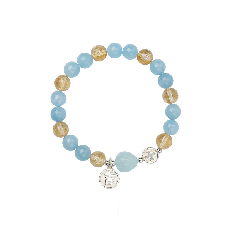 Natural Crystal Aquamarine Bracelet Women S925 Silver