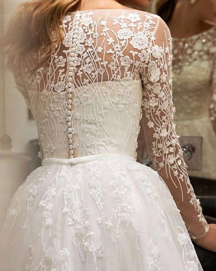 Wedding Dress Off-shoulder Long Sleeve Bride