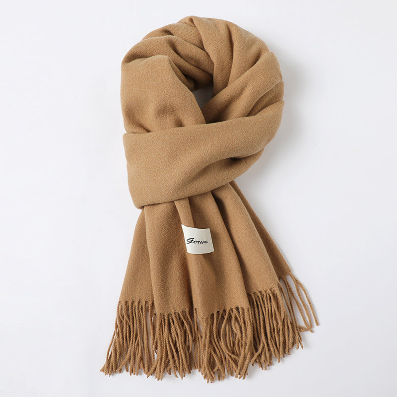 Simple Solid Color Tassel Shawl Autumn And Winter Warm Artificial Cashmere Scarf