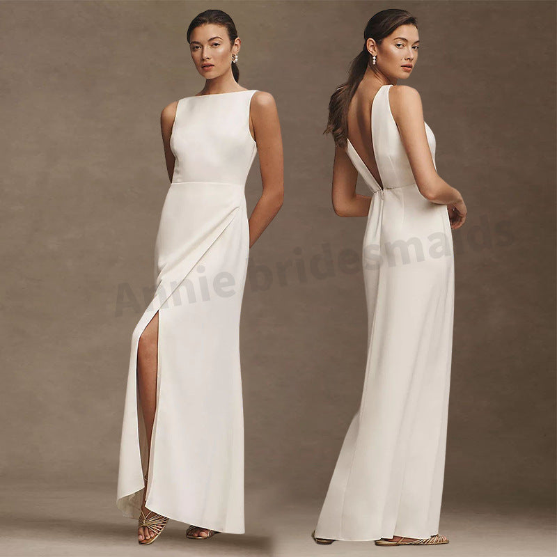 Satin Bridesmaid White High-grade Dress