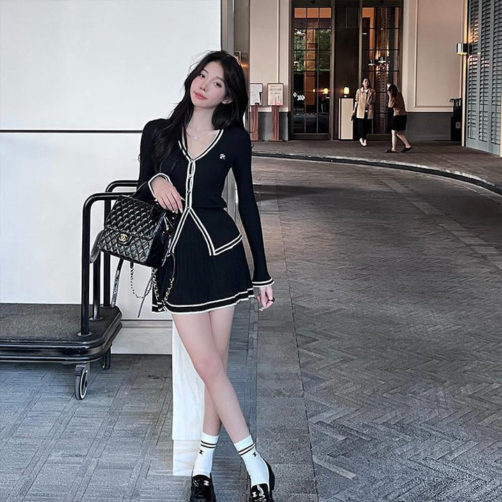 Autumn Clothes Knitting Suit Pleated Skirt Two-piece Set