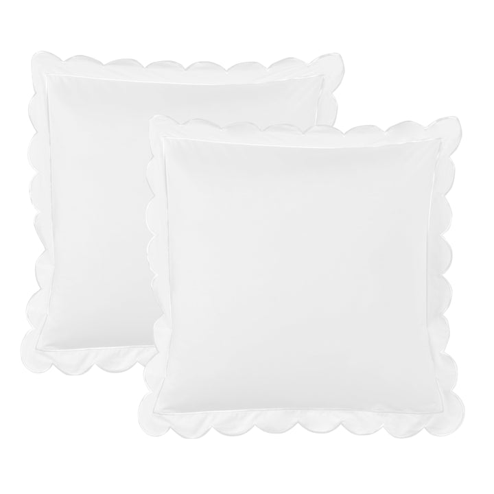 Scallop Frame Embroidered Cotton Percale Euro Sham Pair