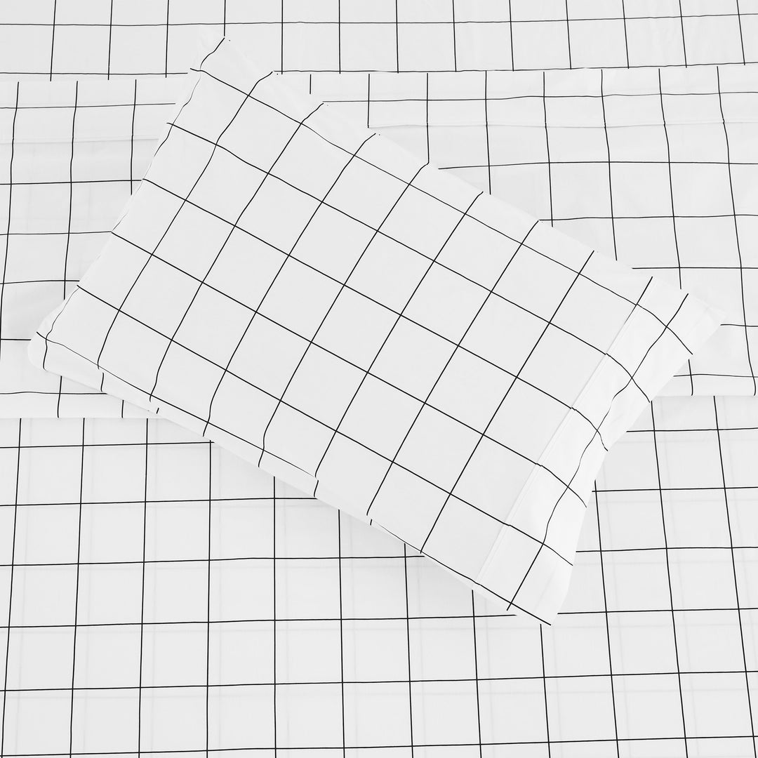 Grid Printed Cotton Percale Pillowcases