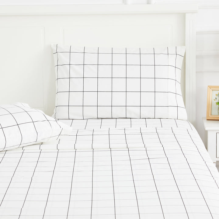 Grid Printed Cotton Percale Pillowcases