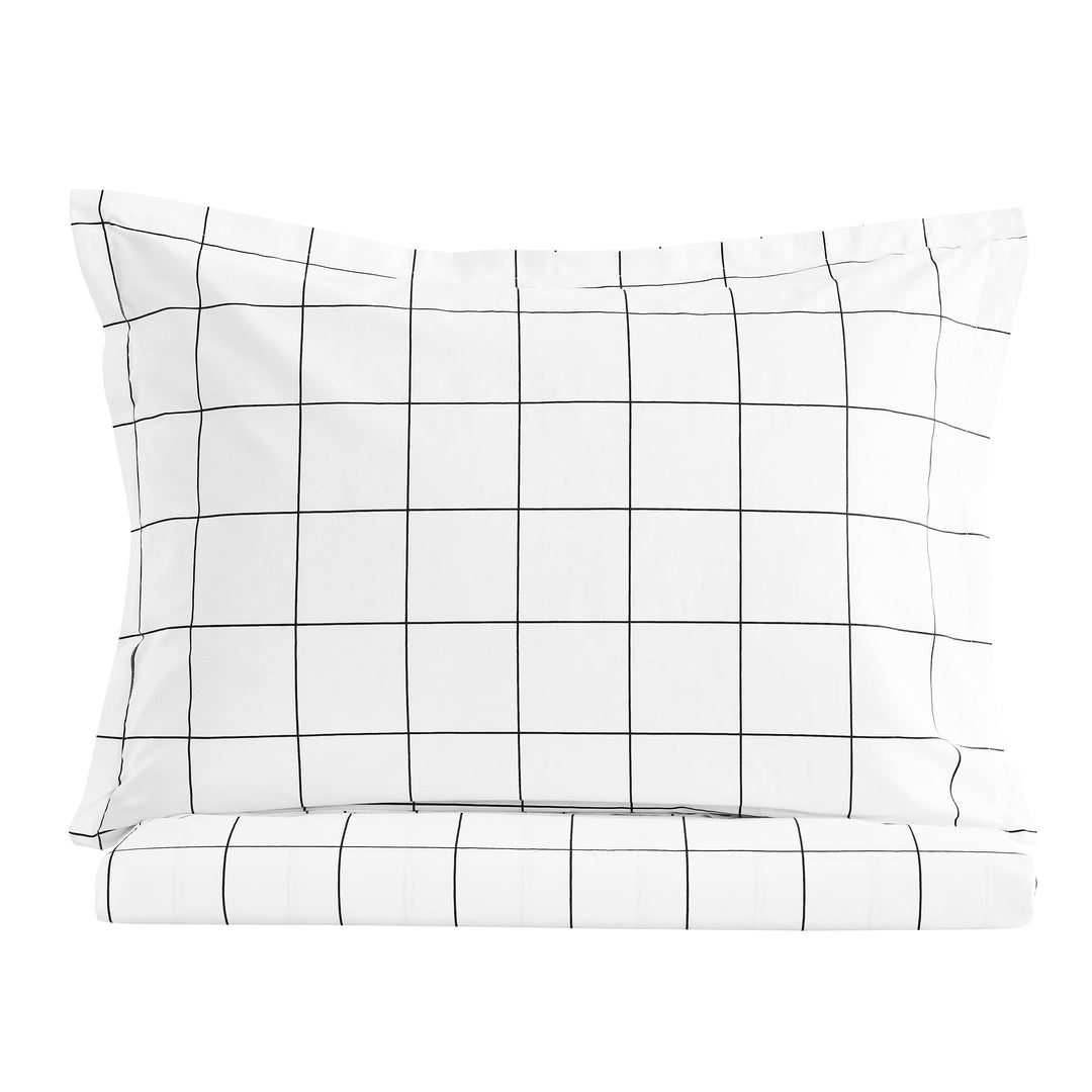 Grid Printed Cotton Percale Duvet Set