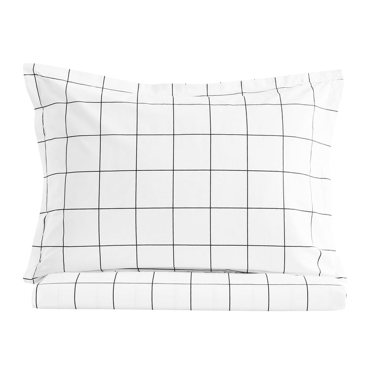 Grid Printed Cotton Percale Duvet Set