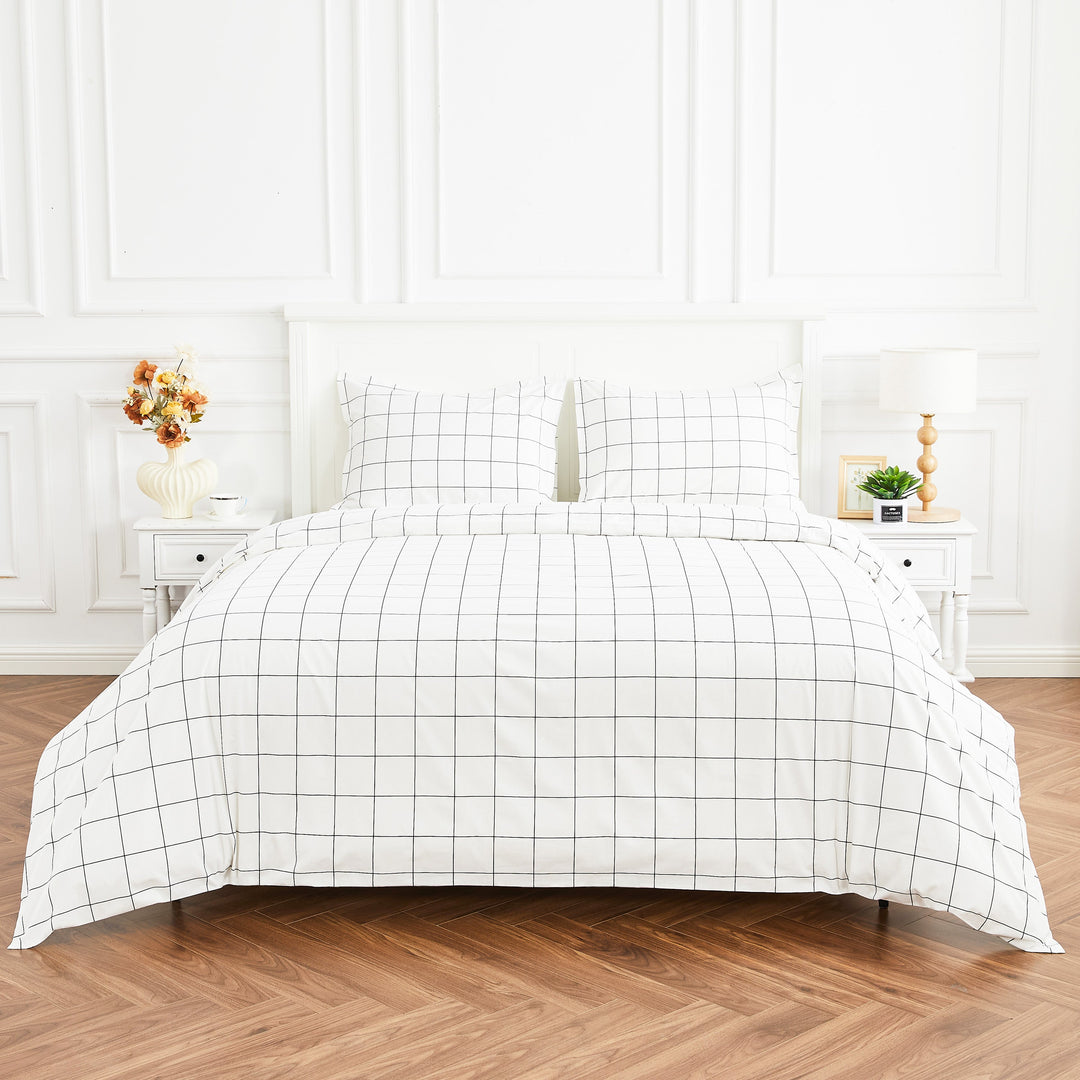 Grid Printed Cotton Percale Duvet Set