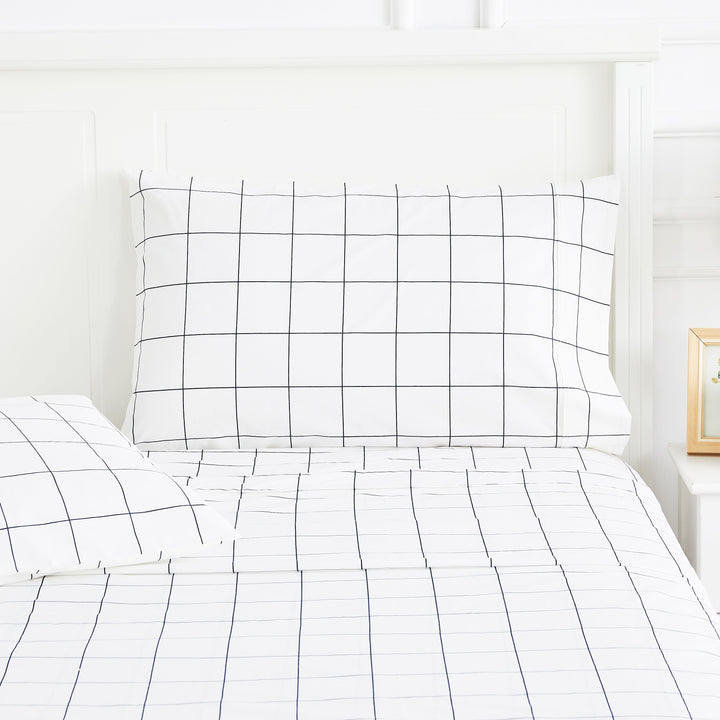 Grid Printed Cotton Percale Pillowcases