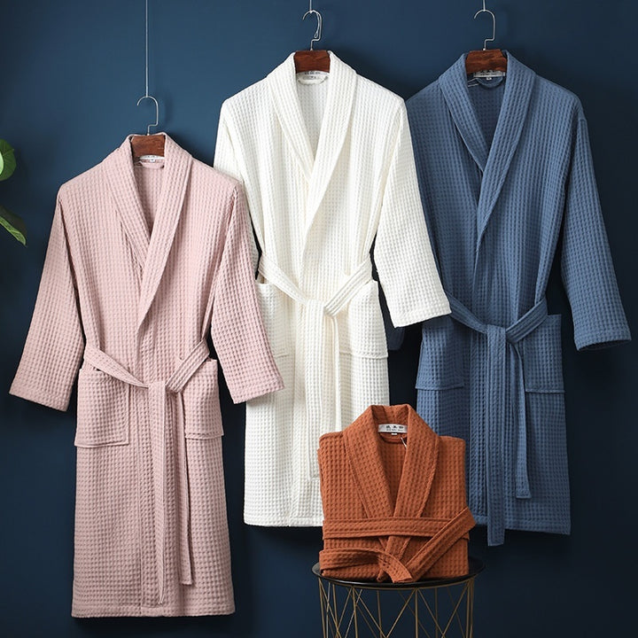 Pure Bathrobe Long Waffle Couple Cotton