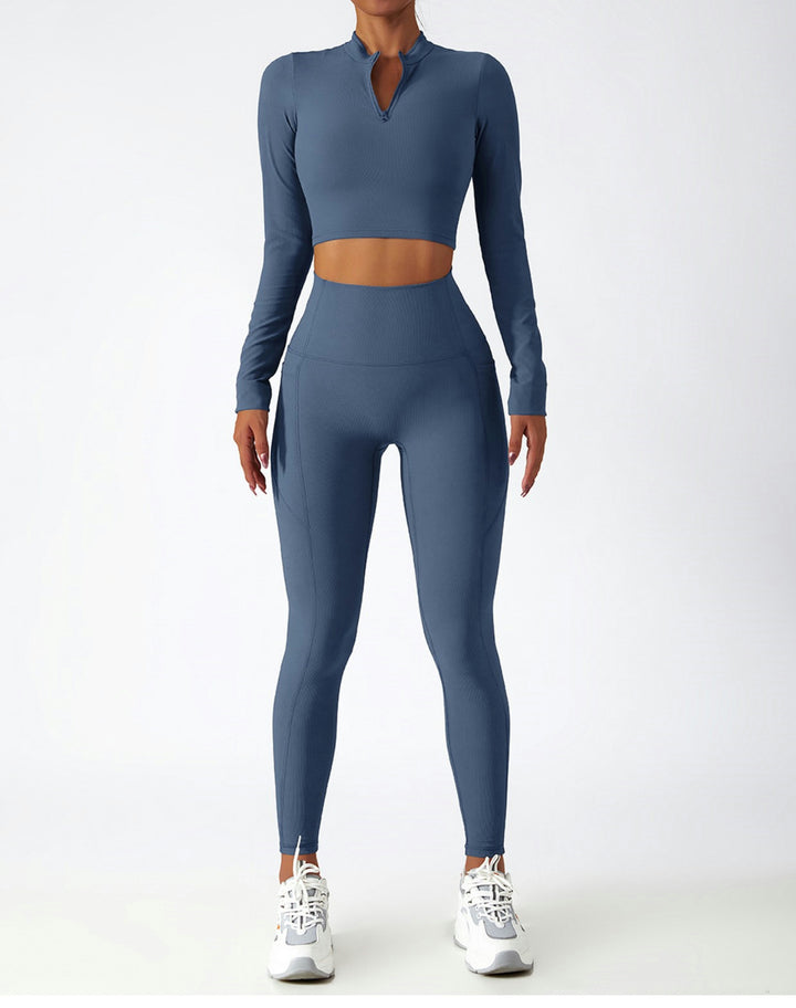 Long Sleeve Yoga Suit Running Training Belt Chest Pad Top