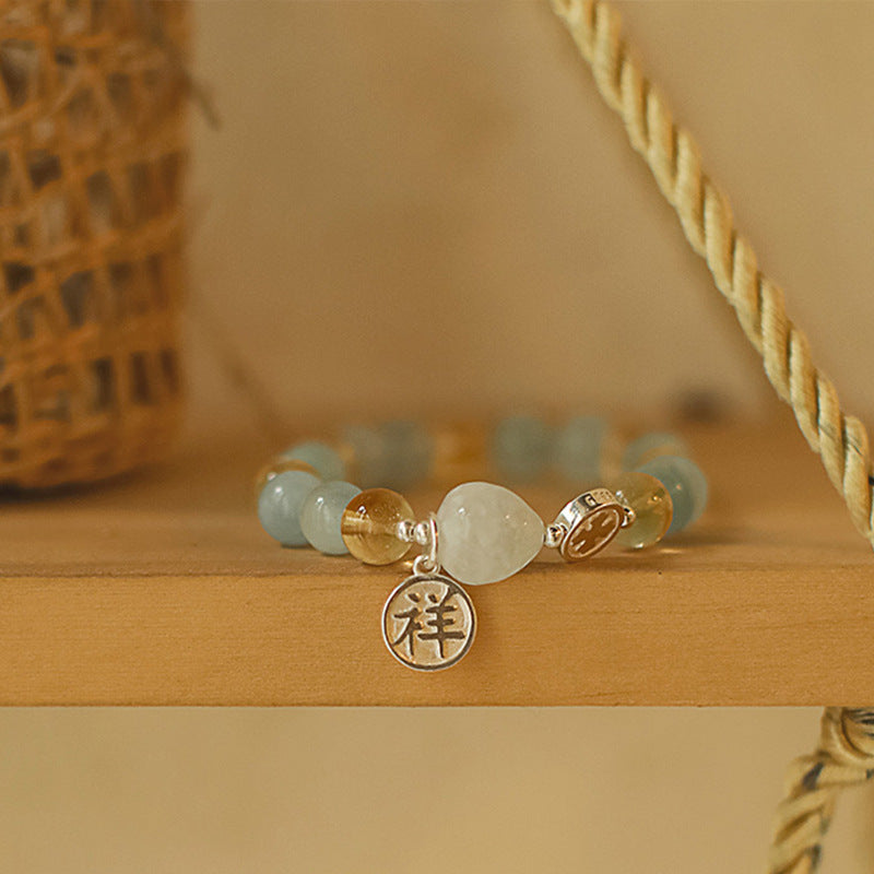 Natural Crystal Aquamarine Bracelet Women S925 Silver