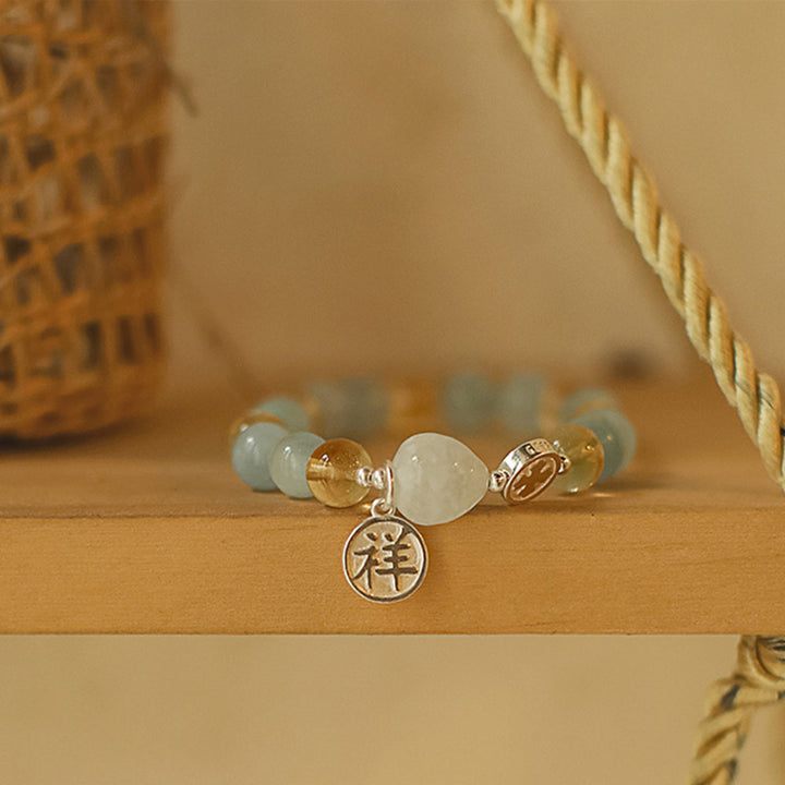 Natural Crystal Aquamarine Bracelet Women S925 Silver