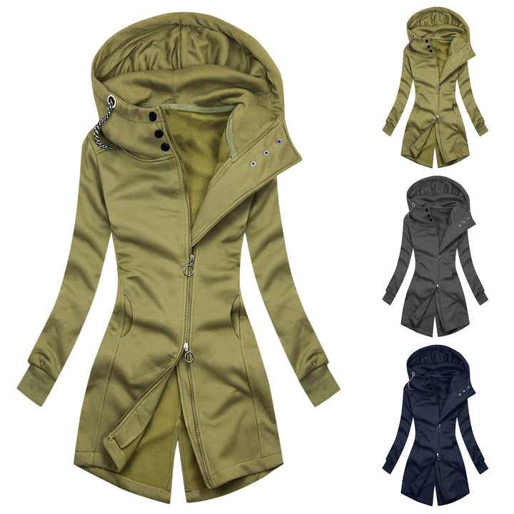 Pure Color Upper And Lower Double Slider Casual Fashion Women's Hooded Sweater