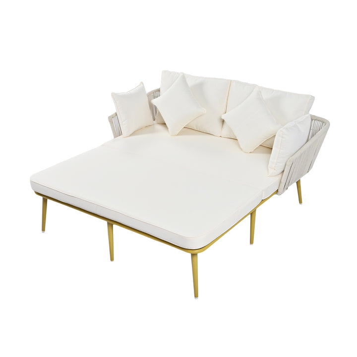 TOPMAX Outdoor Patio Daybed, Nylon Rope Backrest, Washable Cushions