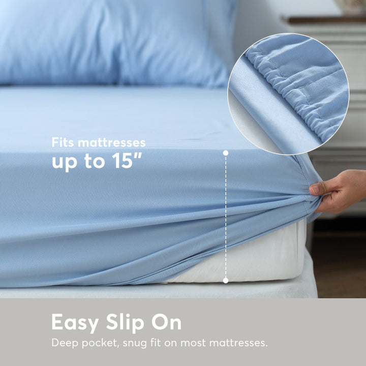 Kasentex All Season Deep Pocket Fitted Sheet Set with Pillowcases, Room Decor, Graduation Gifts