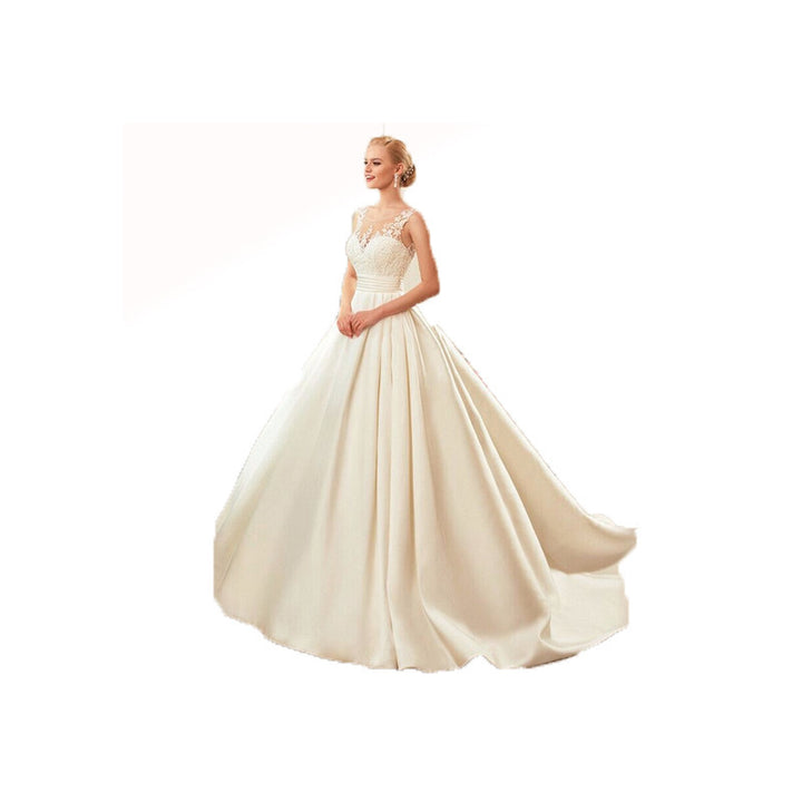 Double-Shoulder Satin Trailing Wedding Dress c