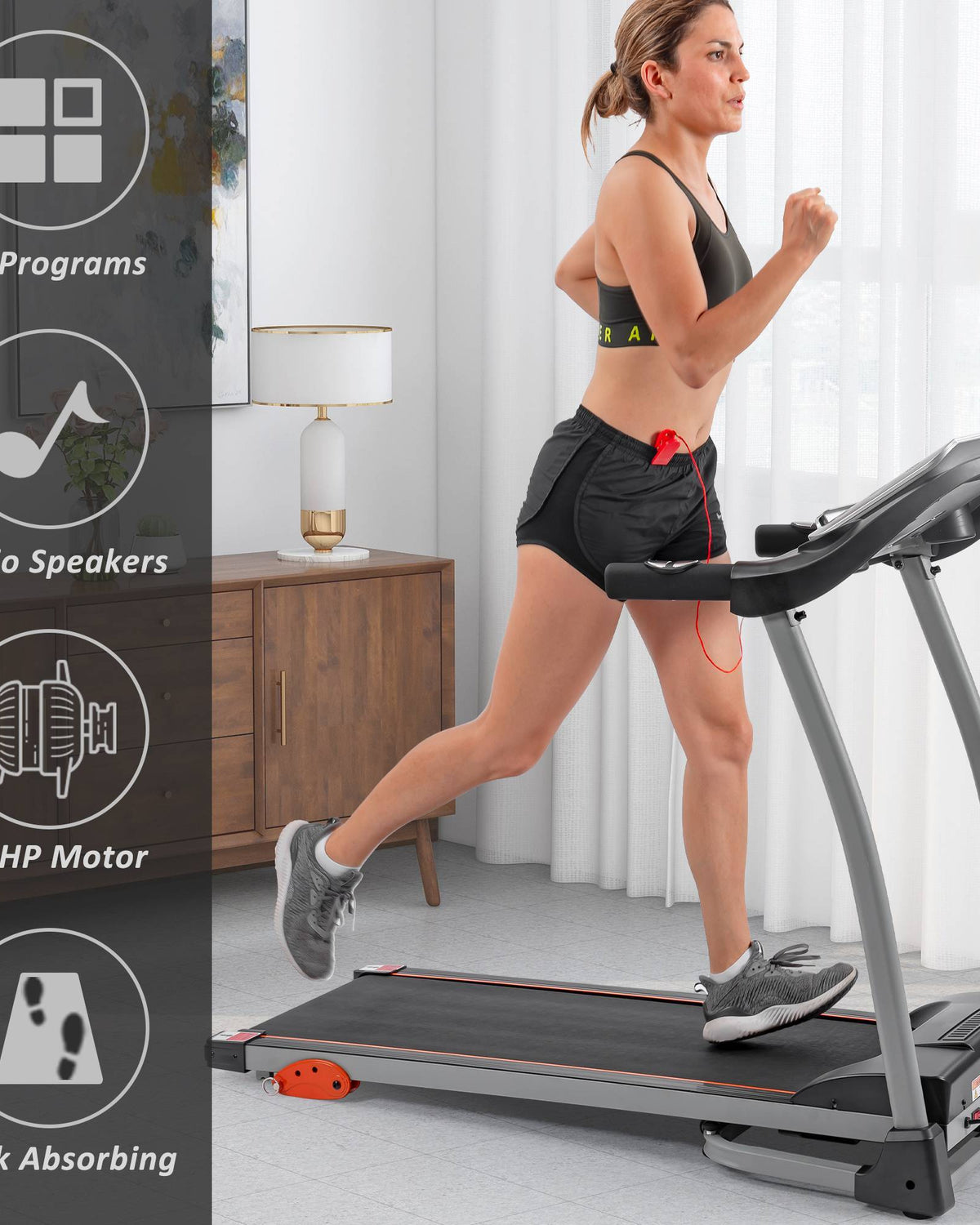 Home Use Easy Folding Treadmill, 1.5HP Electric Running, Jogging Walking Machine