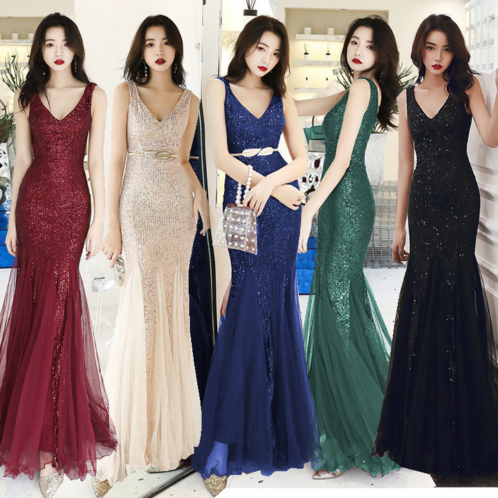 Long dress with sequined fishtail toast
